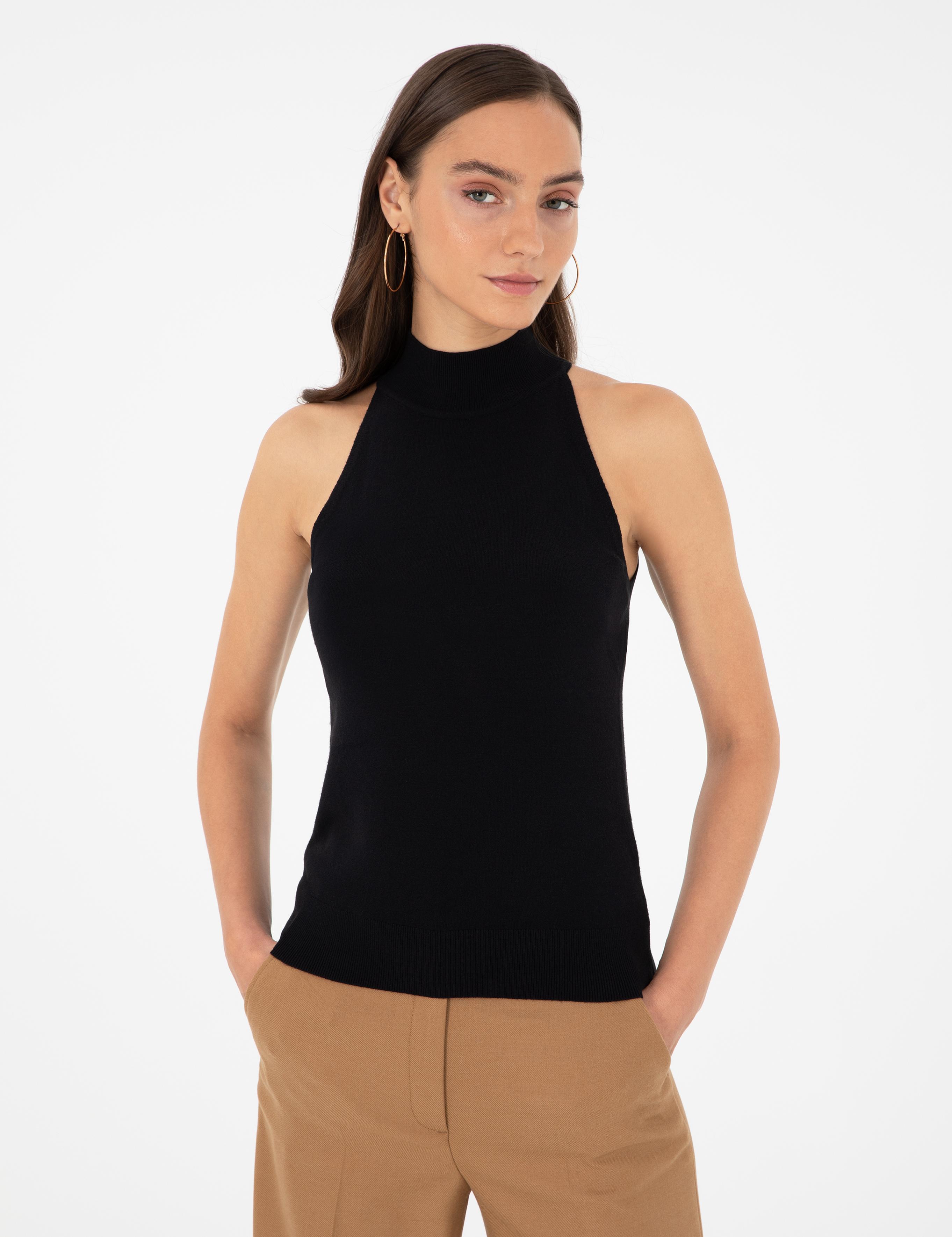 Siyah Slim Fit Triko Bluz