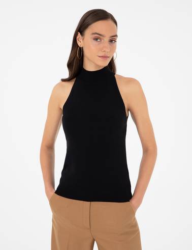 Siyah Slim Fit Triko Bluz