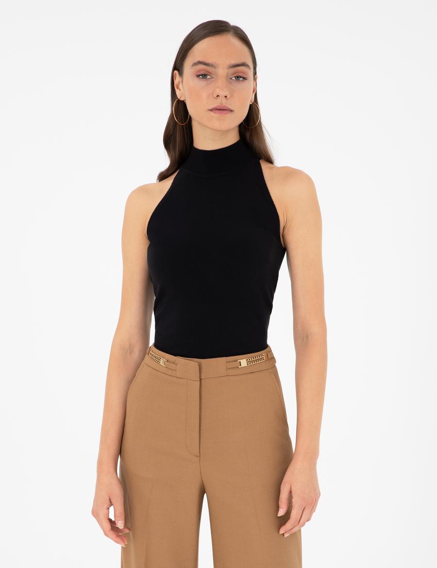 Siyah Slim Fit Triko Bluz