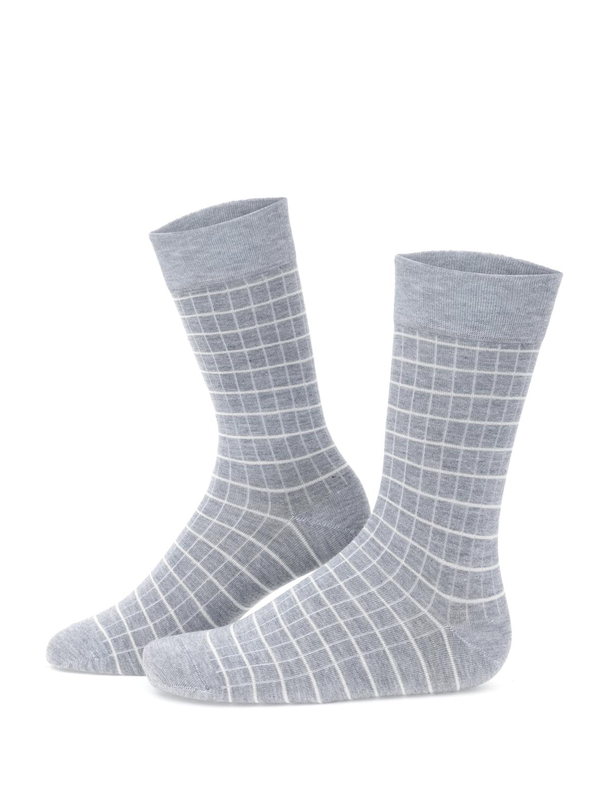 Erkek Bambu Karışımlı Gri Soket Desenli Çorap