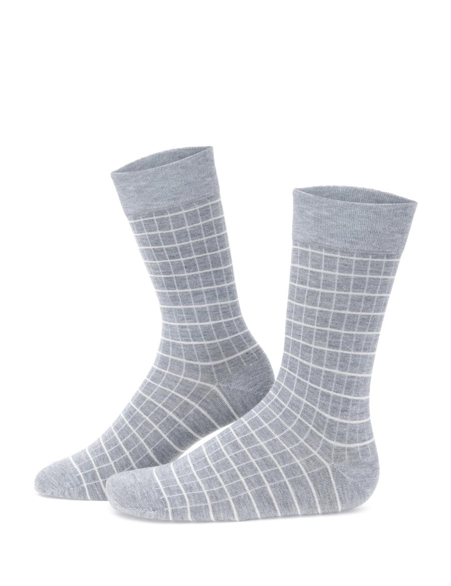 Erkek Bambu Karışımlı Gri Soket Desenli Çorap