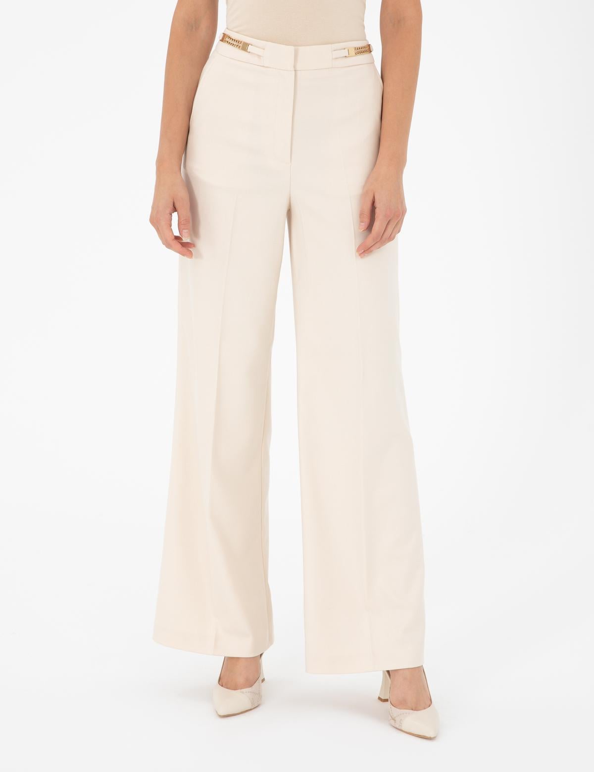 Ekru Palazzo Kumaş Pantolon - 50290369024