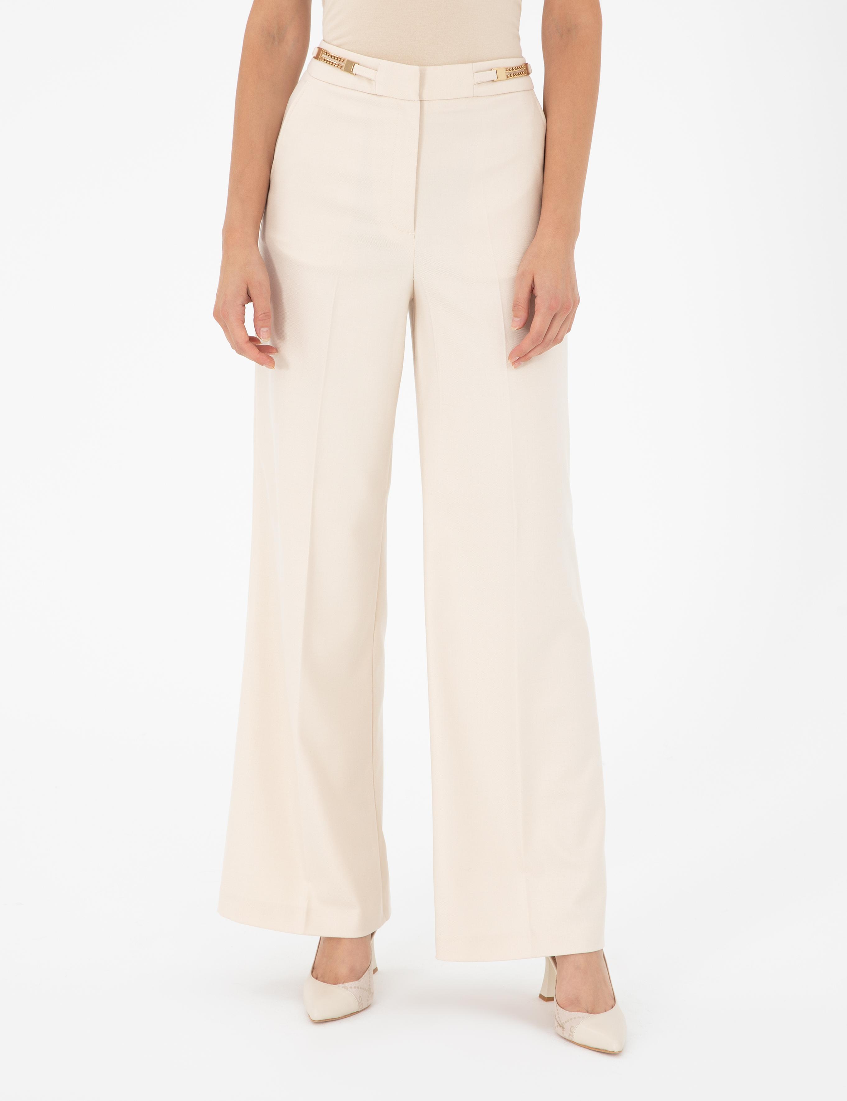 Ekru Palazzo Kumaş Pantolon