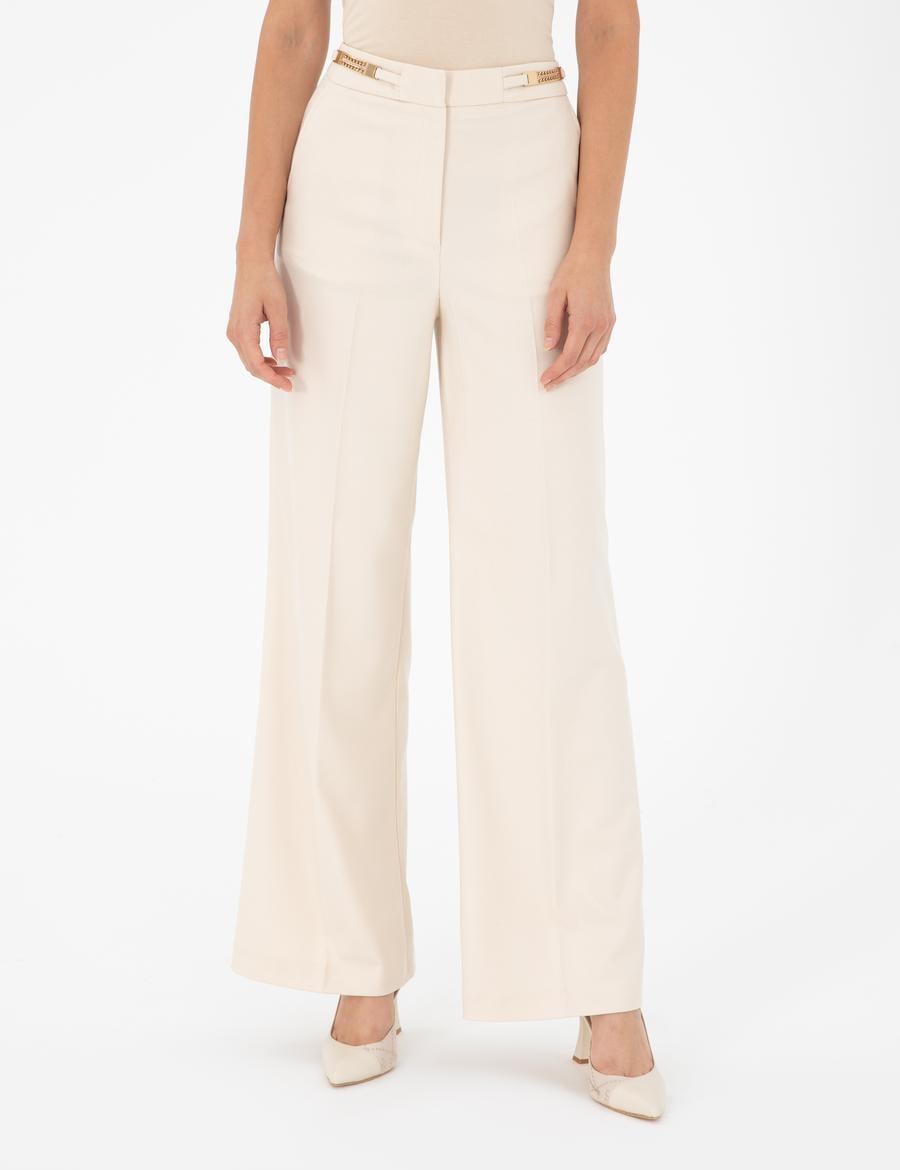 Ekru Palazzo Kumaş Pantolon