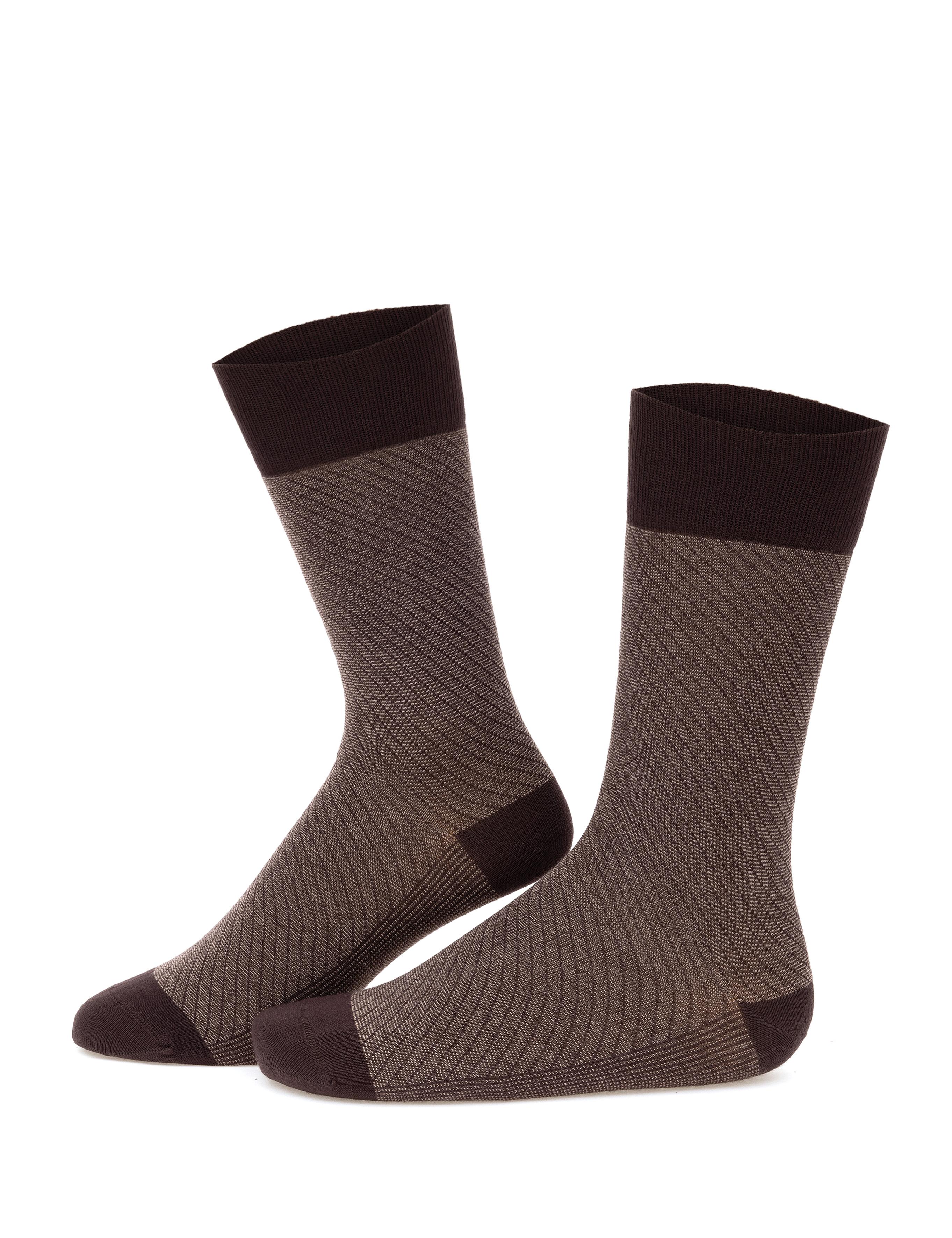 Erkek Bambu Karışımlı Kahverengi Soket Desenli Çorap