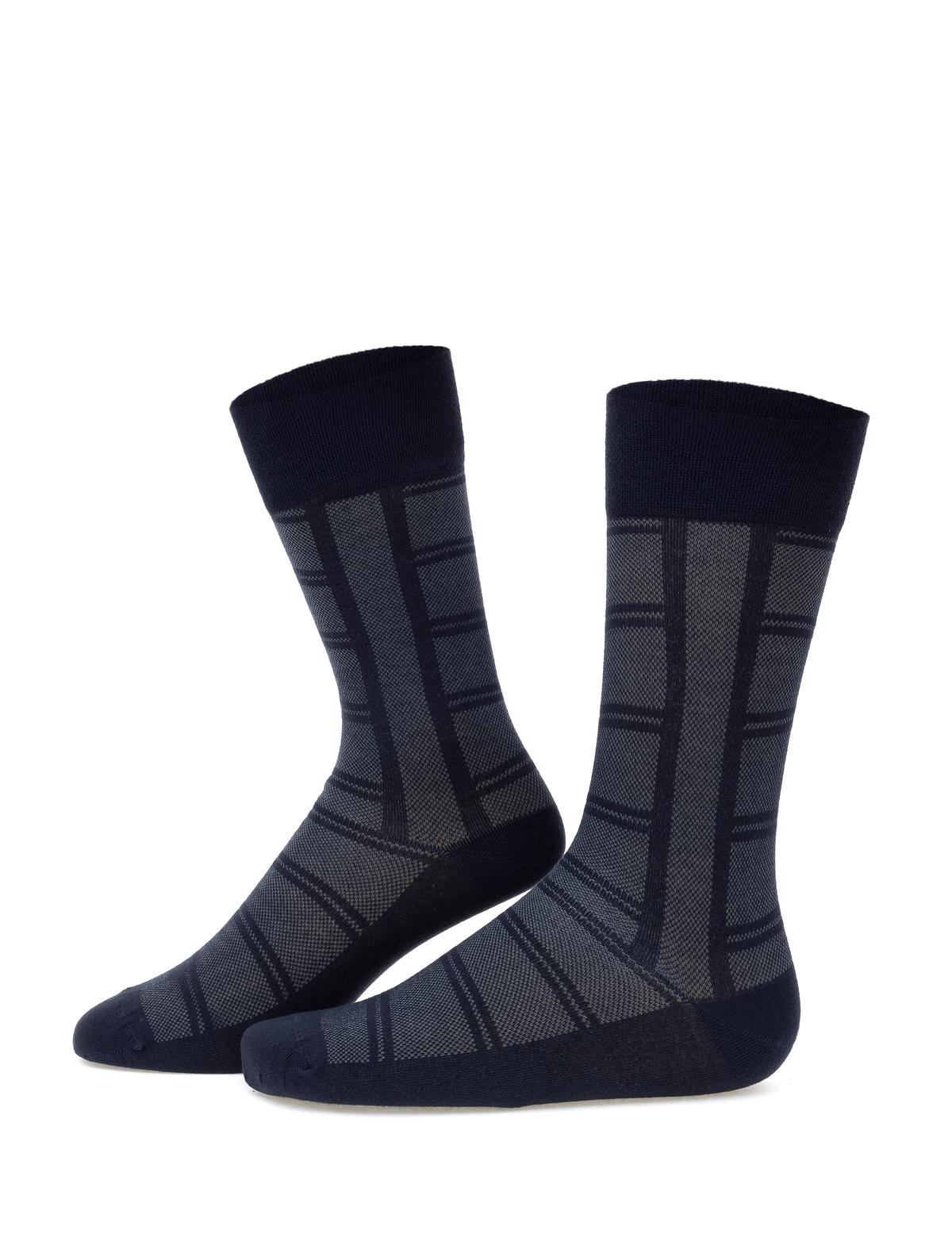 Erkek Bambu Karışımlı Lacivert Soket Desenli Çorap
