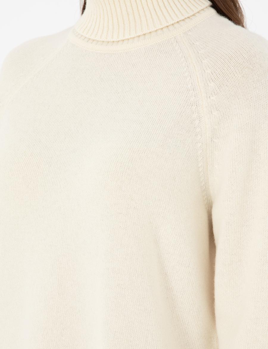 Ekru Regular Fit Balıkçı Yaka Yün Kazak