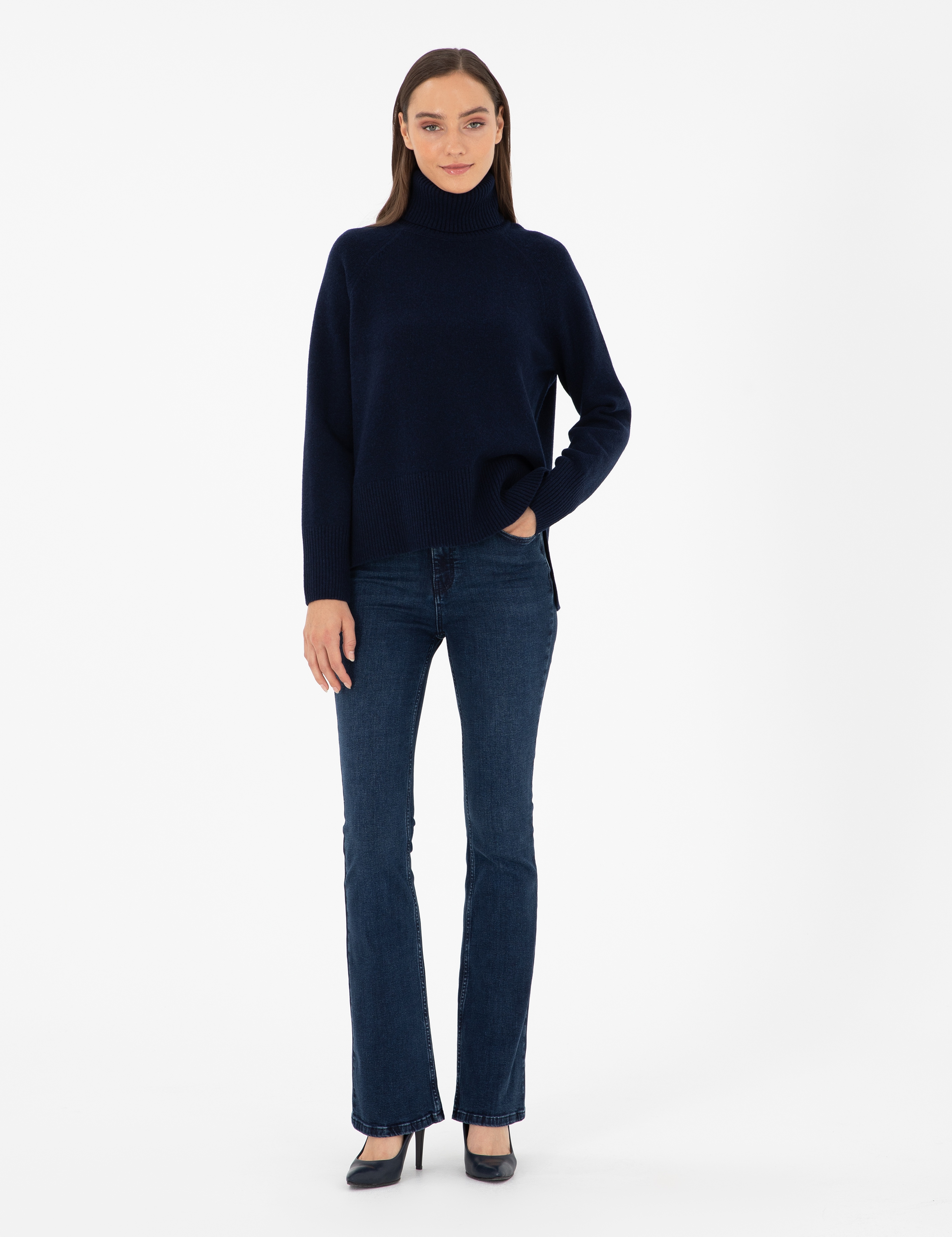 Lacivert Regular Fit Balıkçı Yaka Yün Kazak - Image 4