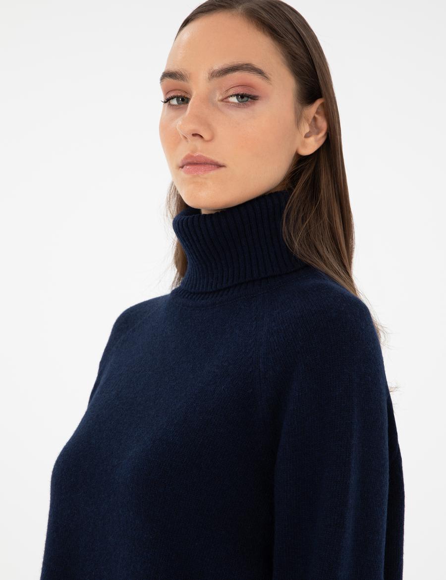 Lacivert Regular Fit Balıkçı Yaka Yün Kazak