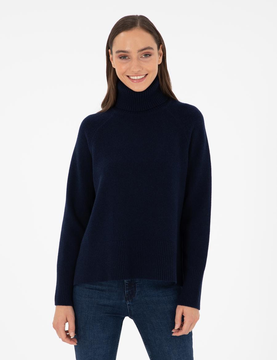 Lacivert Regular Fit Balıkçı Yaka Yün Kazak