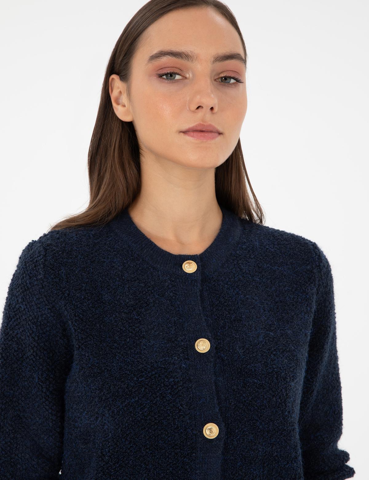 Lacivert Slim Fit Triko Hırka - 50290546005