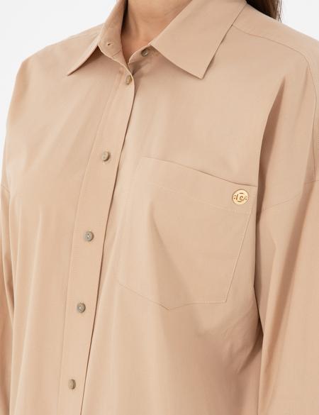 Bej Oversize Uzun Kollu Gömlek - 50299581049