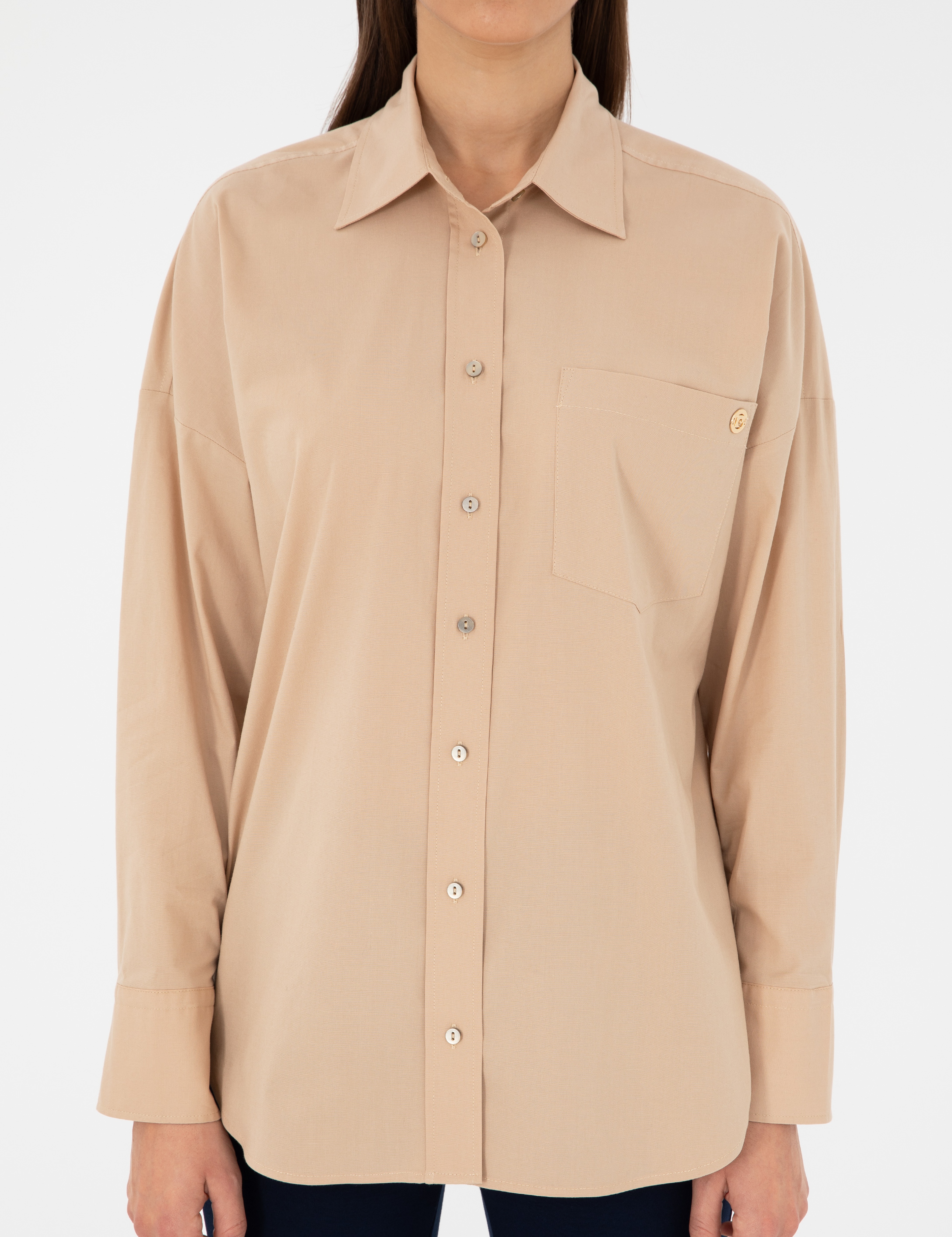 Bej Oversize Uzun Kollu Gömlek - Image 6