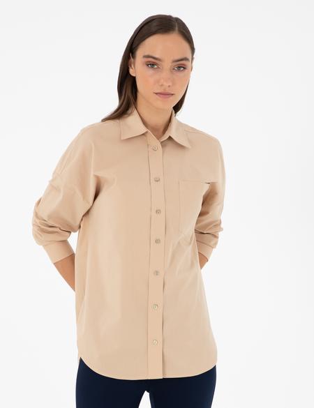 Bej Oversize Uzun Kollu Gömlek - 50299581049