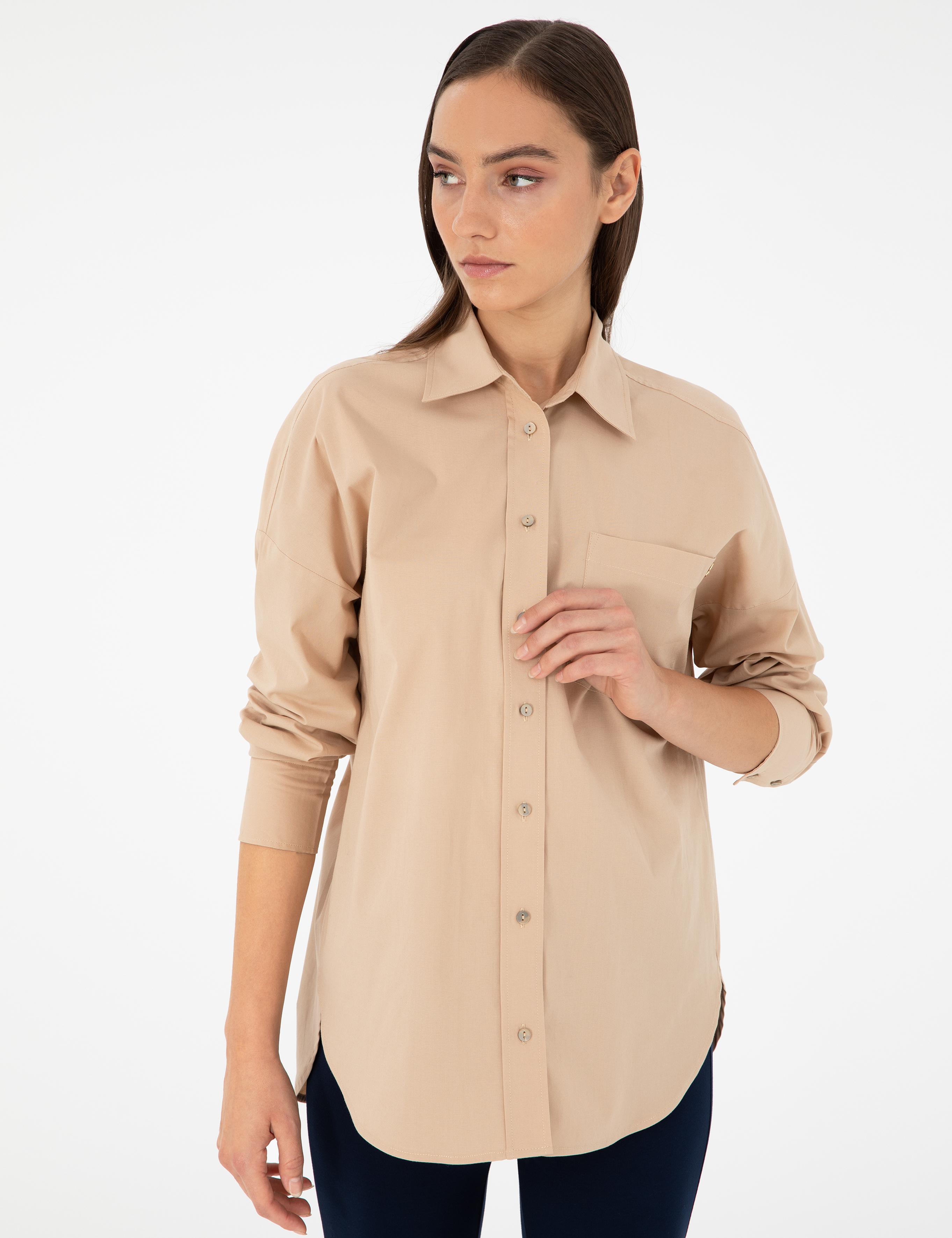 Bej Oversize Uzun Kollu Gömlek