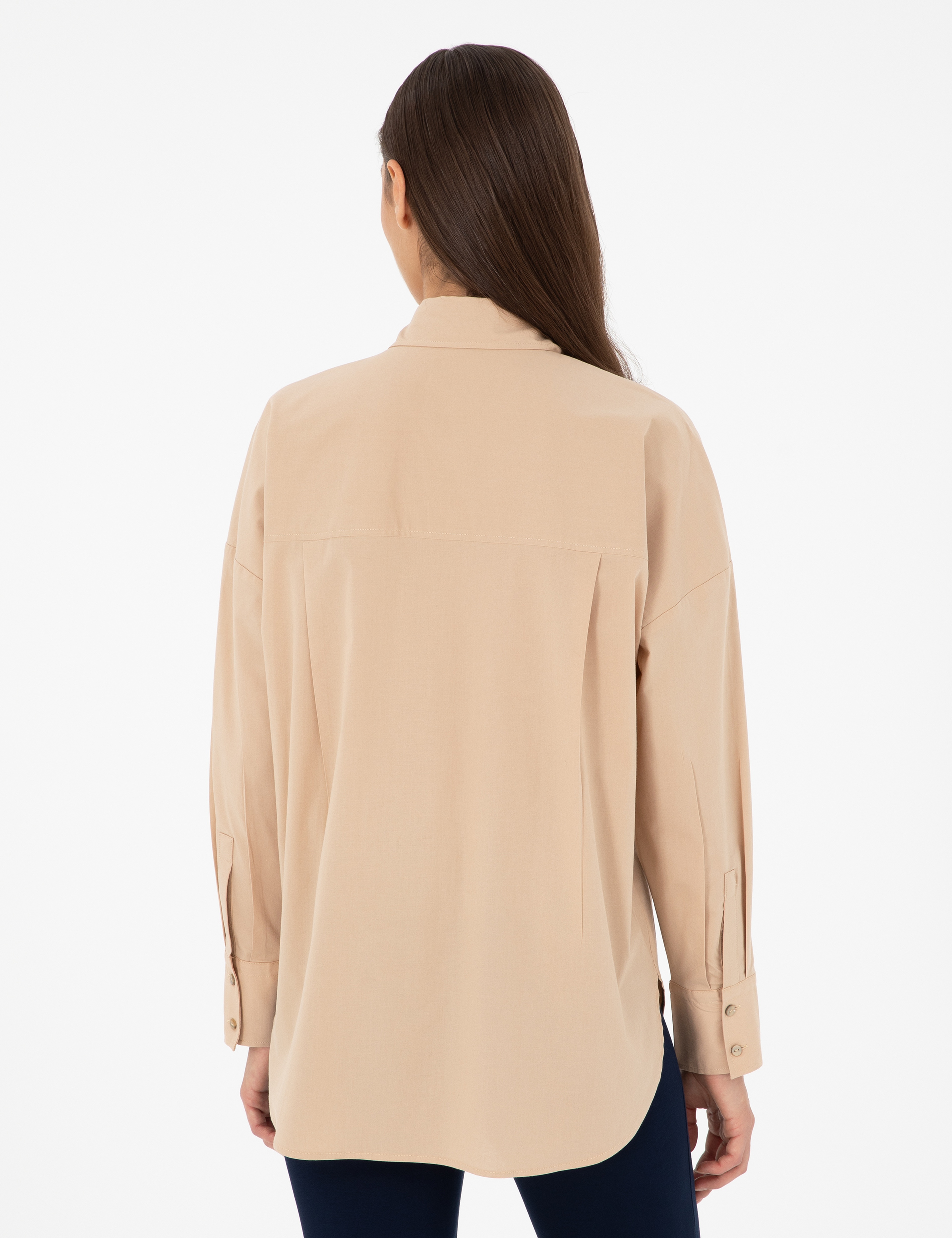 Bej Oversize Uzun Kollu Gömlek - Image 5