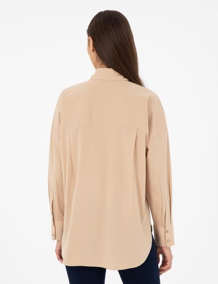 Bej Oversize Uzun Kollu Gömlek - 50299581049