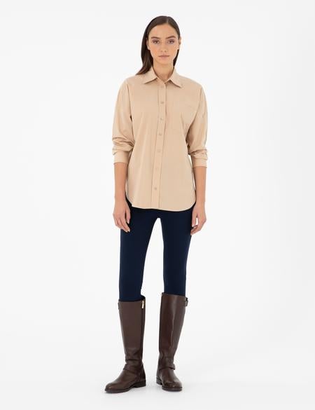 Bej Oversize Uzun Kollu Gömlek - 50299581049