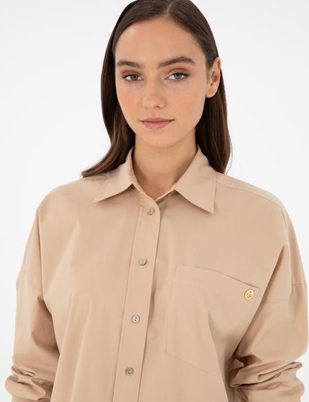 Bej Oversize Uzun Kollu Gömlek - 50299581049