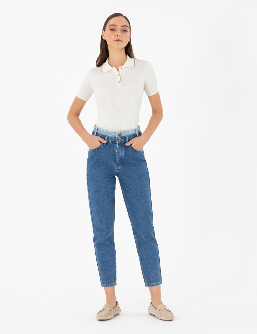 Koyu İndigo Mom High Waist Fit Jean Pantolon