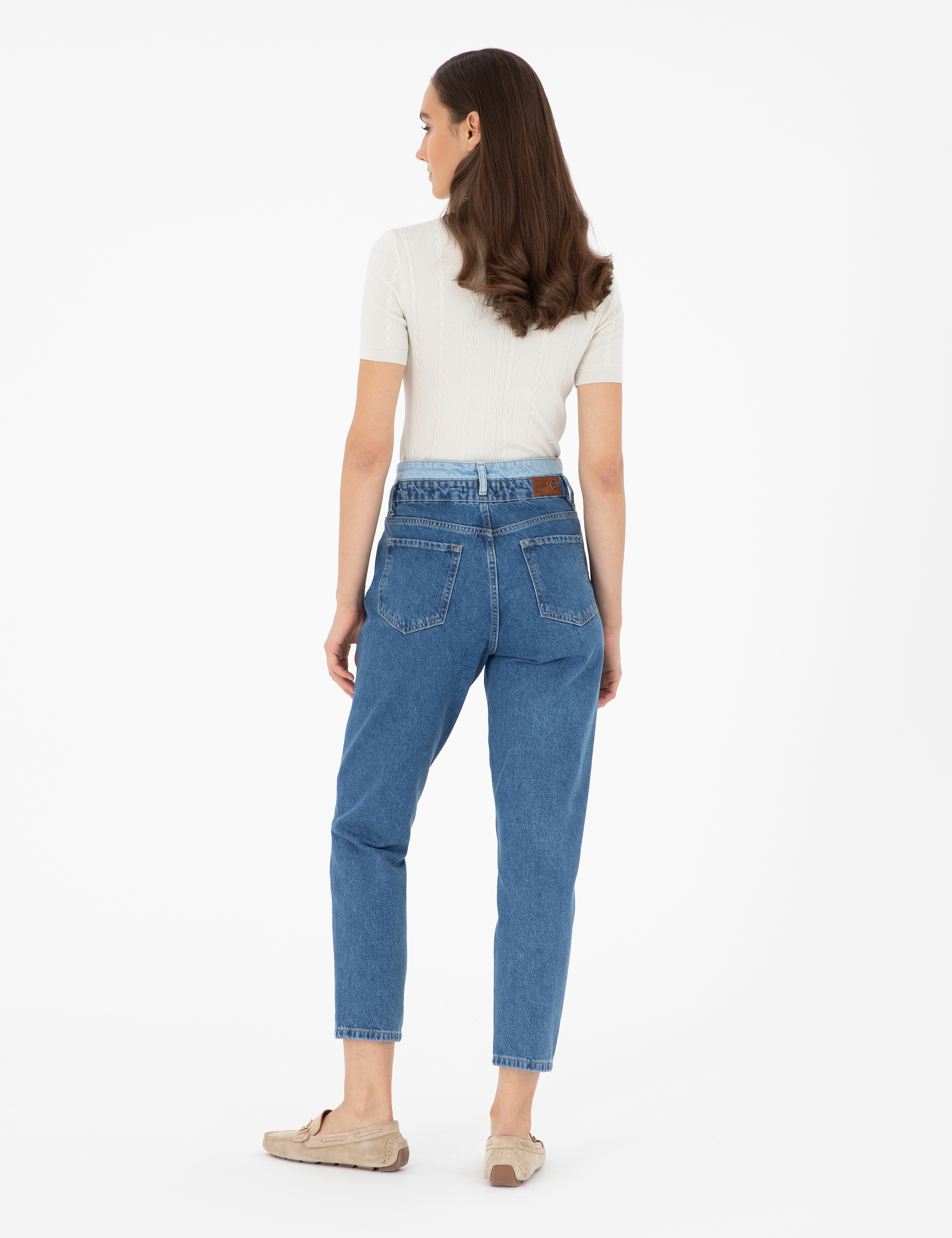 Koyu İndigo Mom High Waist Fit Jean Pantolon - Image 4