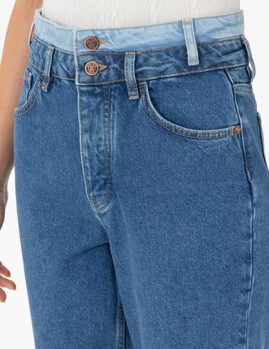 Koyu İndigo Mom High Waist Fit Jean Pantolon
