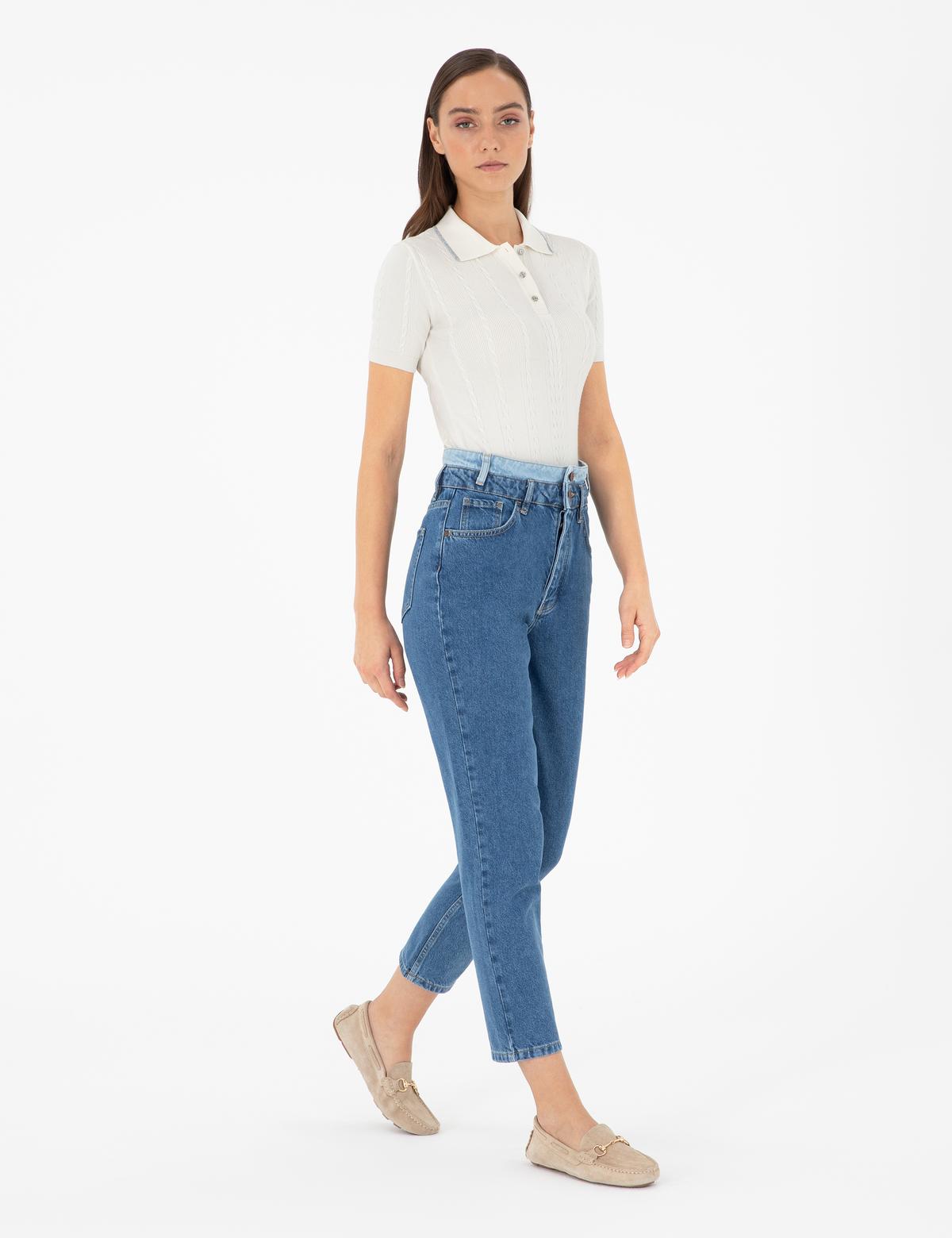 Koyu İndigo Mom High Waist Fit Jean Pantolon - 50291385015