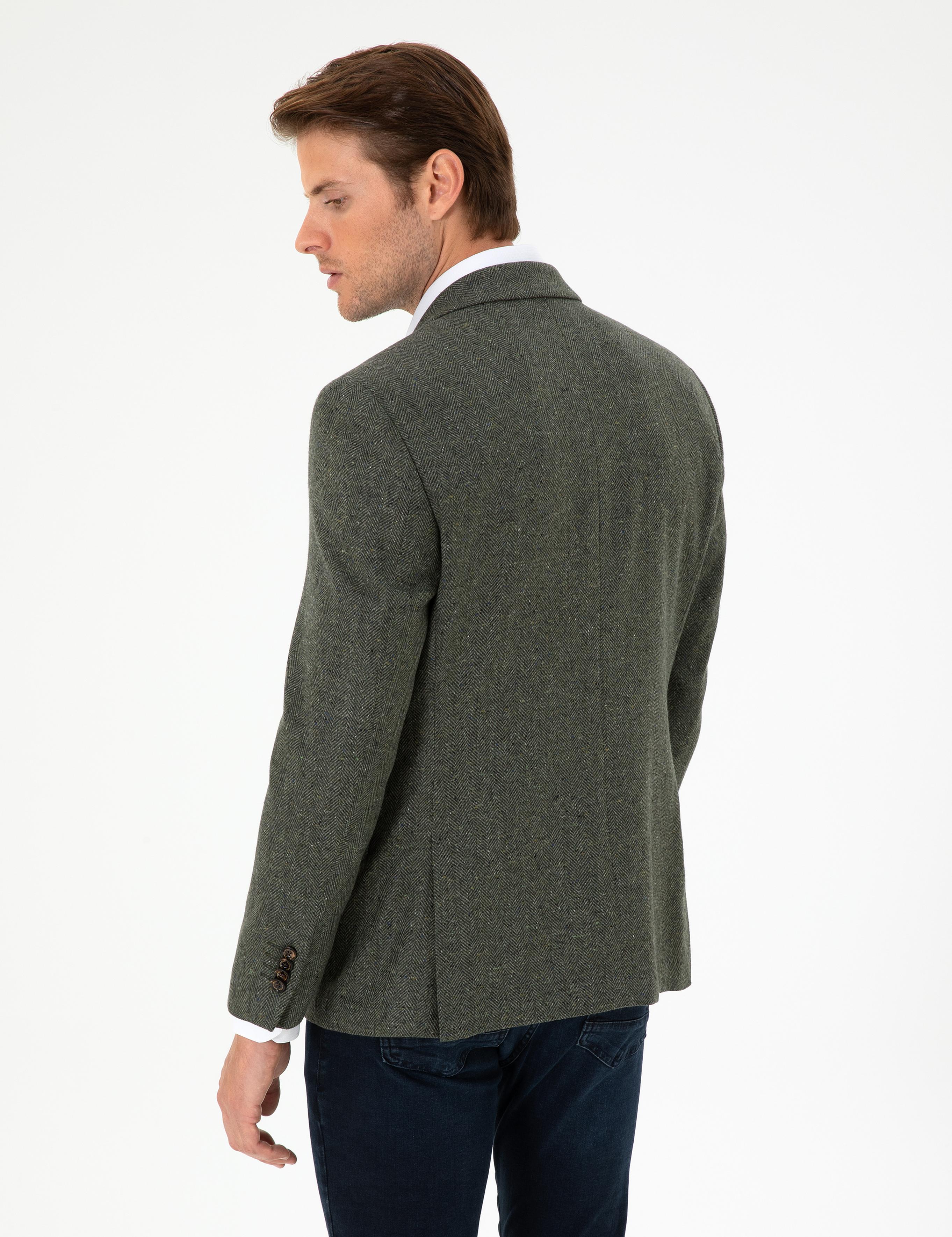 Haki Slim Fit Yün Kaşmir Ceket