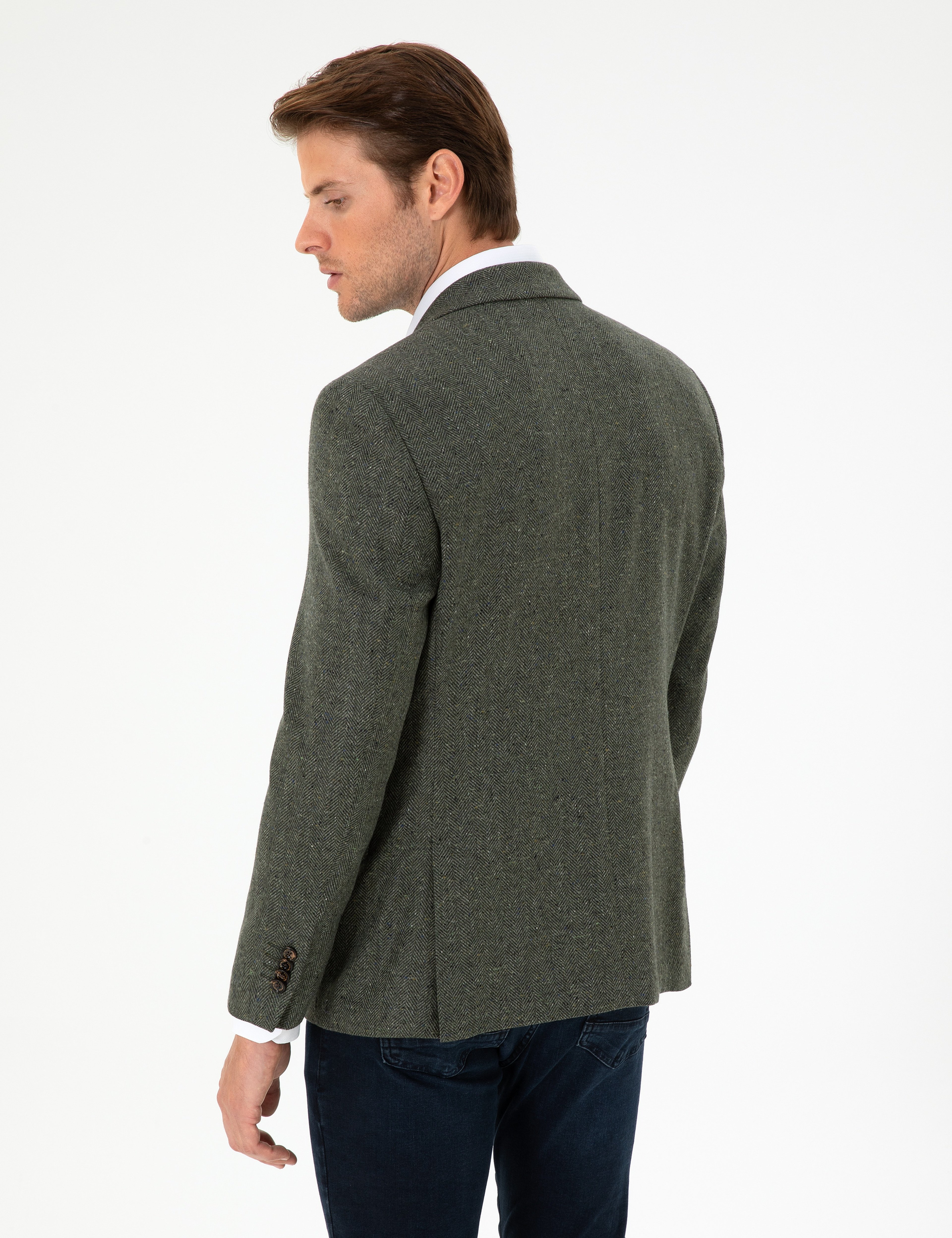 Haki Slim Fit Yün Kaşmir Ceket