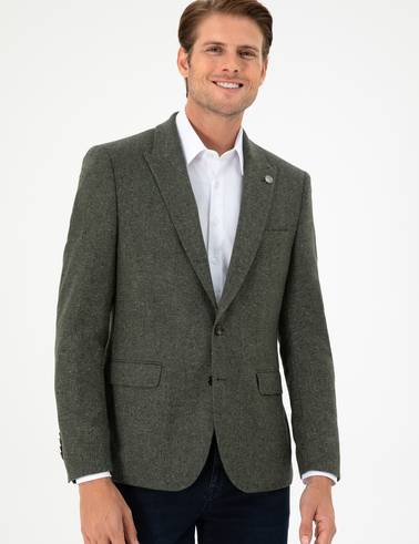 Haki Slim Fit Yün Kaşmir Ceket