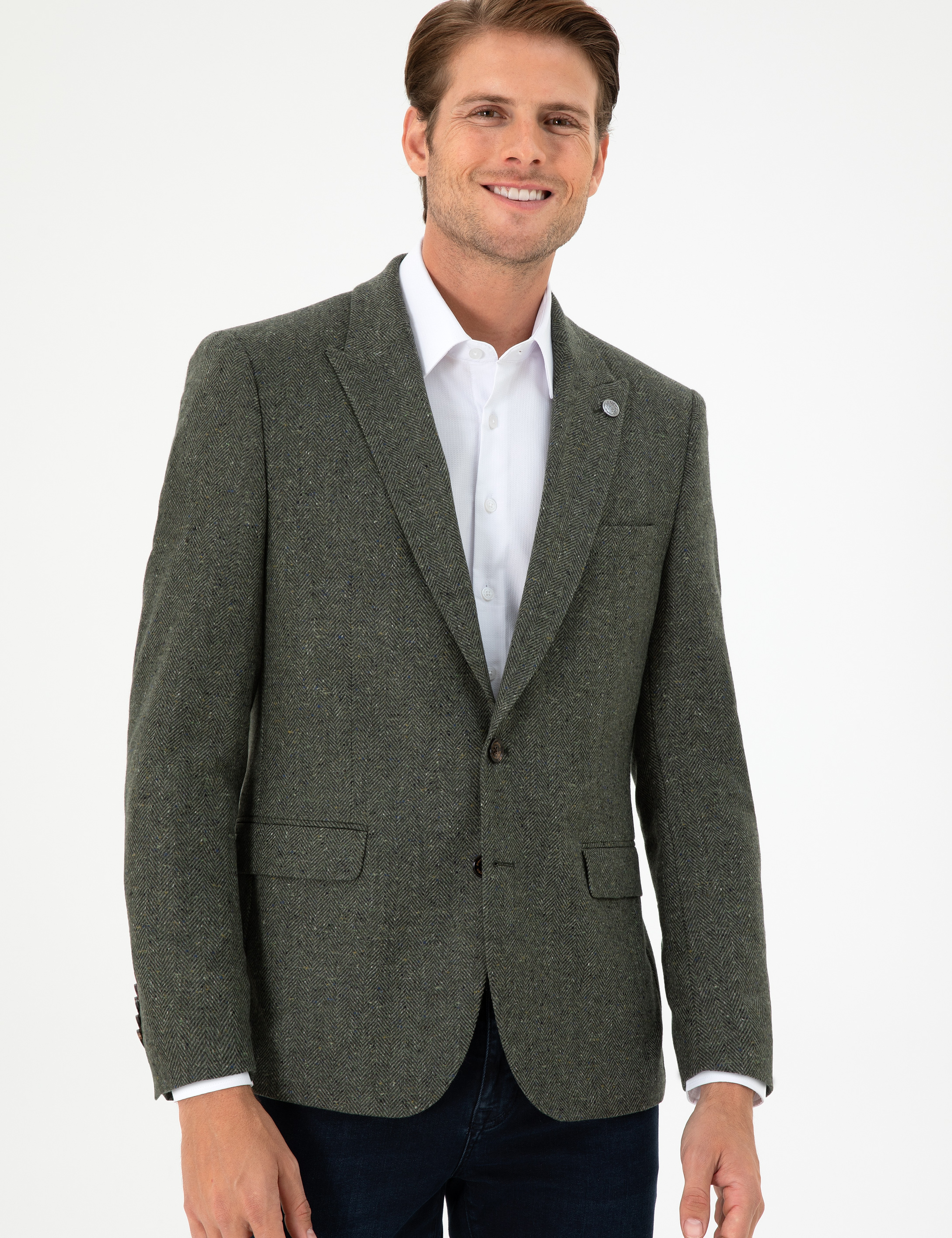 Haki Slim Fit Yün Kaşmir Ceket - Image 3