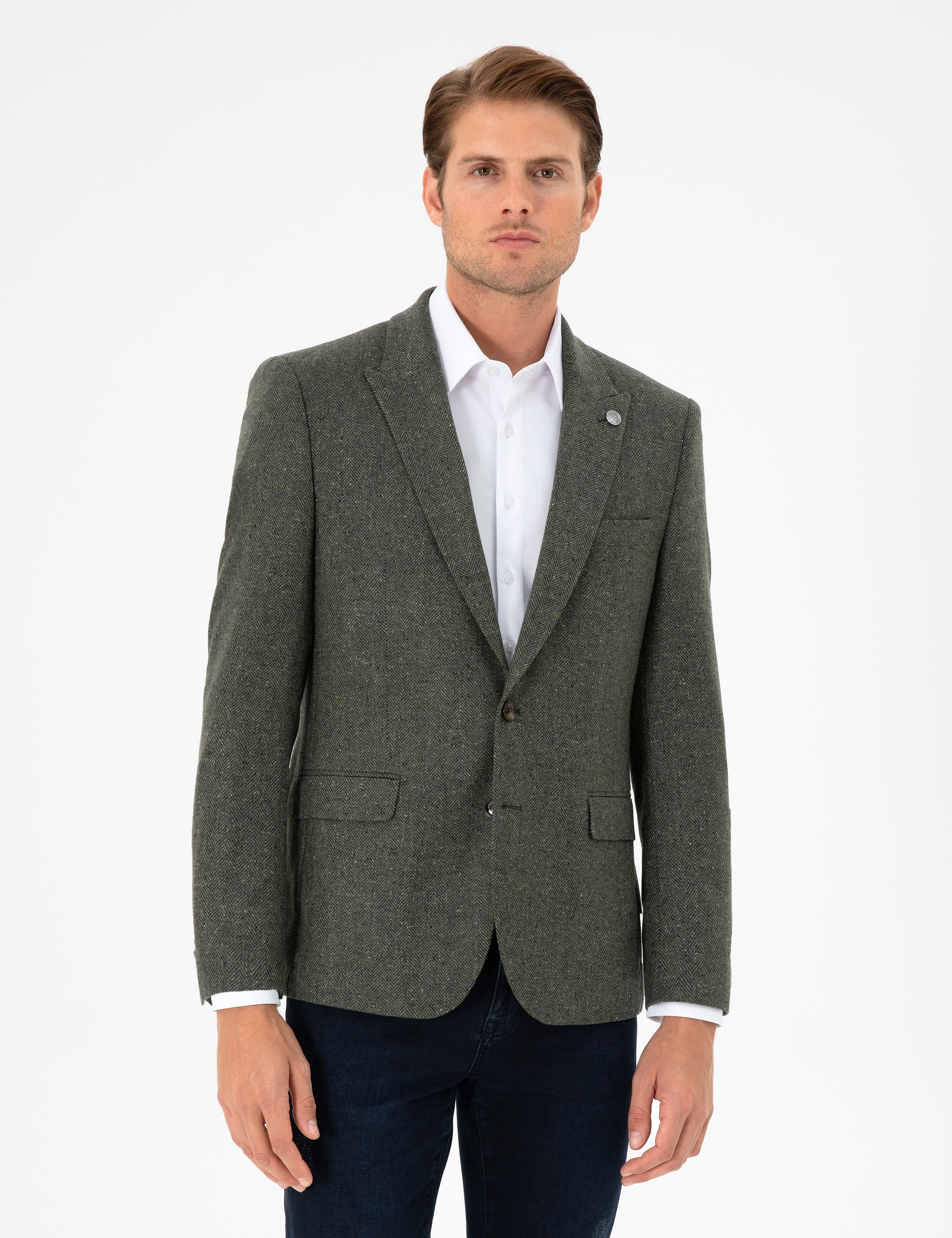 Haki Slim Fit Yün Kaşmir Ceket - Image 1