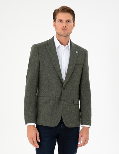 Haki Slim Fit Yün Kaşmir Ceket