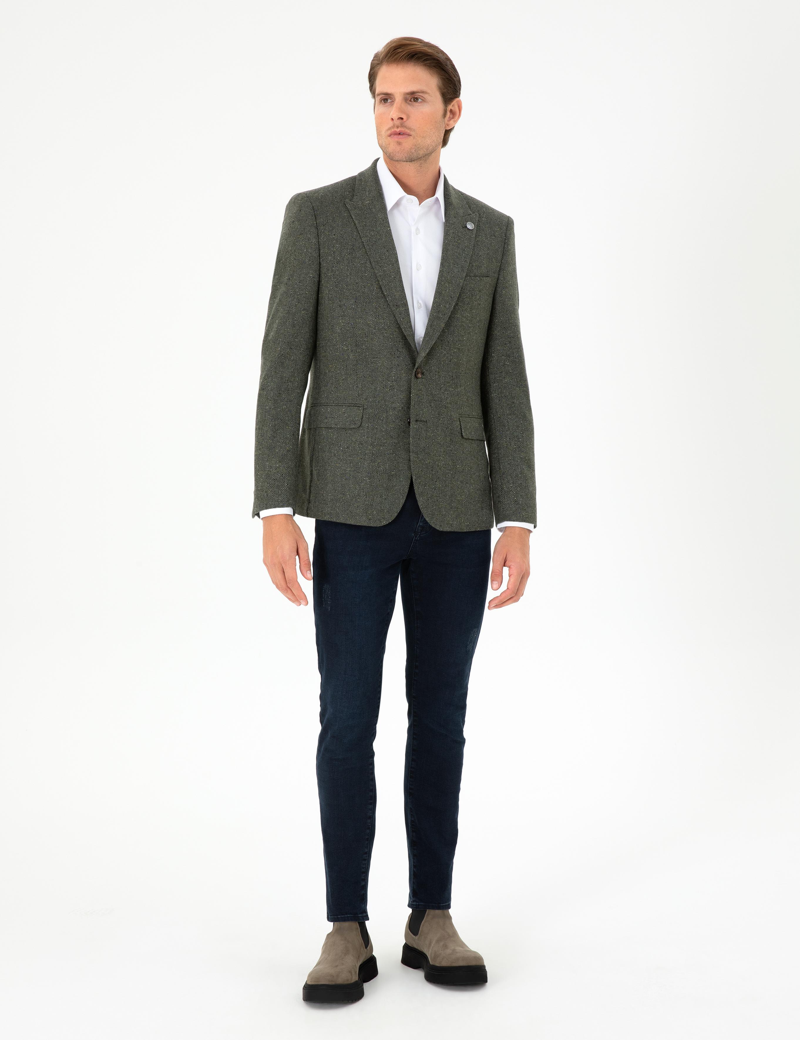 Haki Slim Fit Yün Kaşmir Ceket