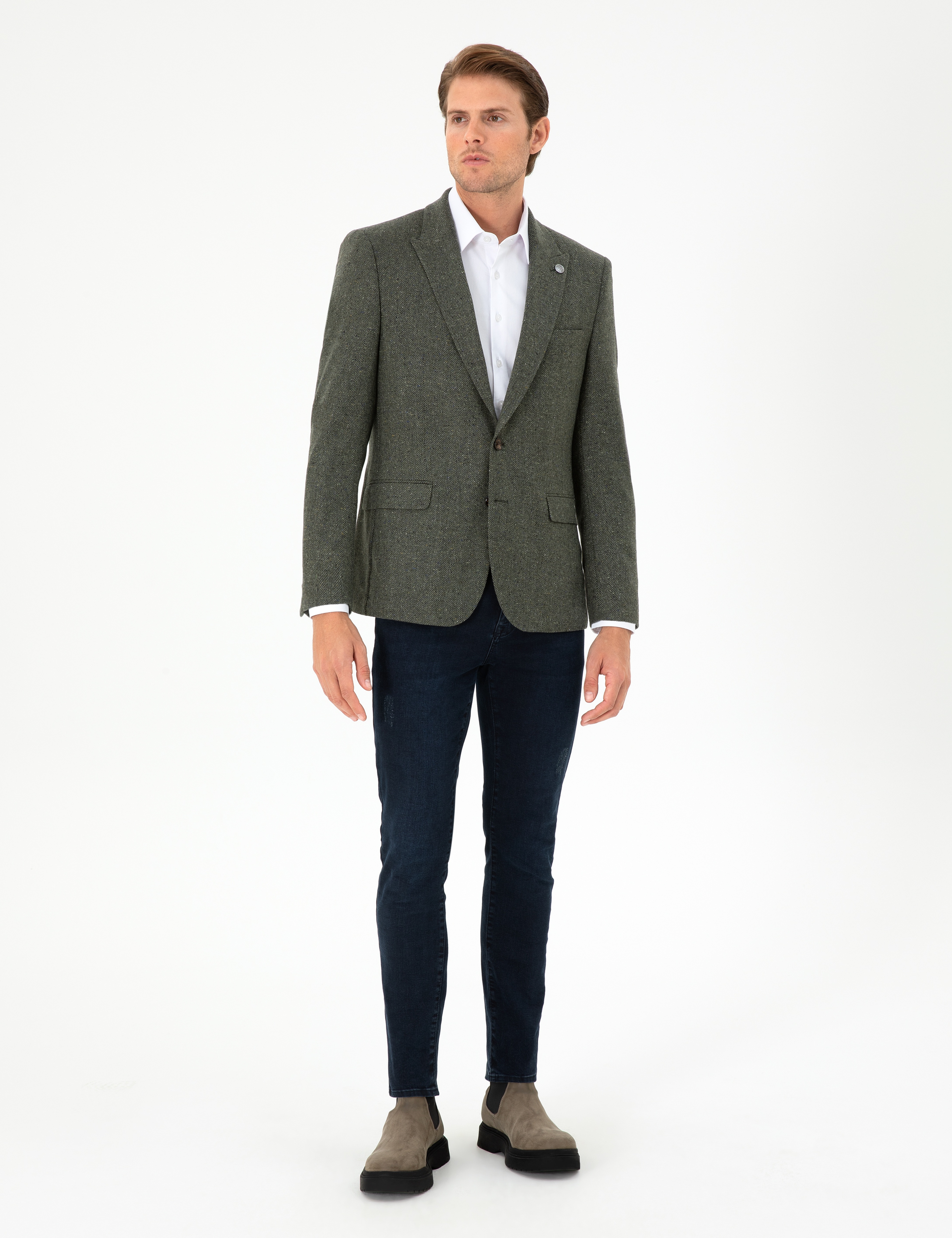 Haki Slim Fit Yün Kaşmir Ceket - Image 4