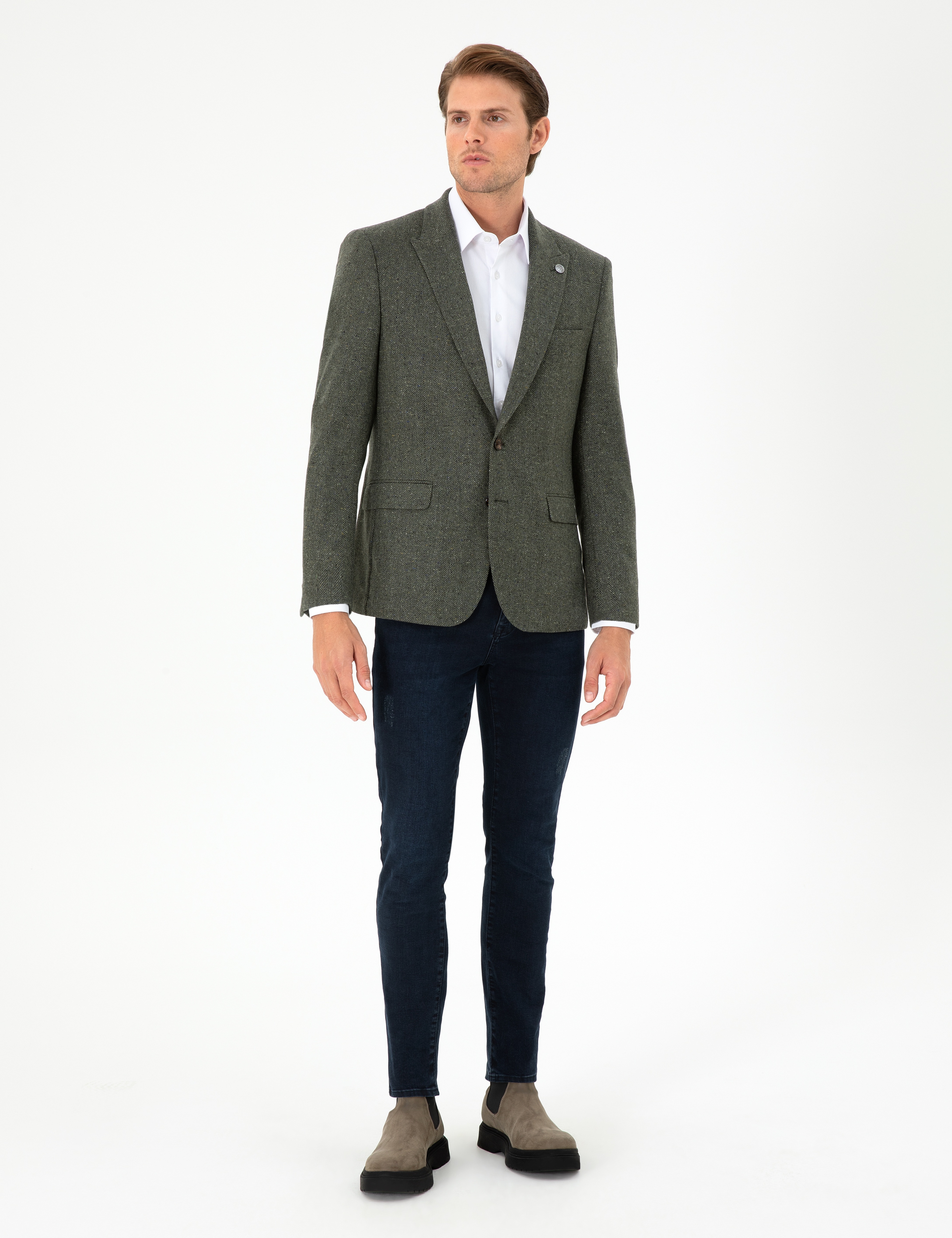 Haki Slim Fit Yün Kaşmir Ceket