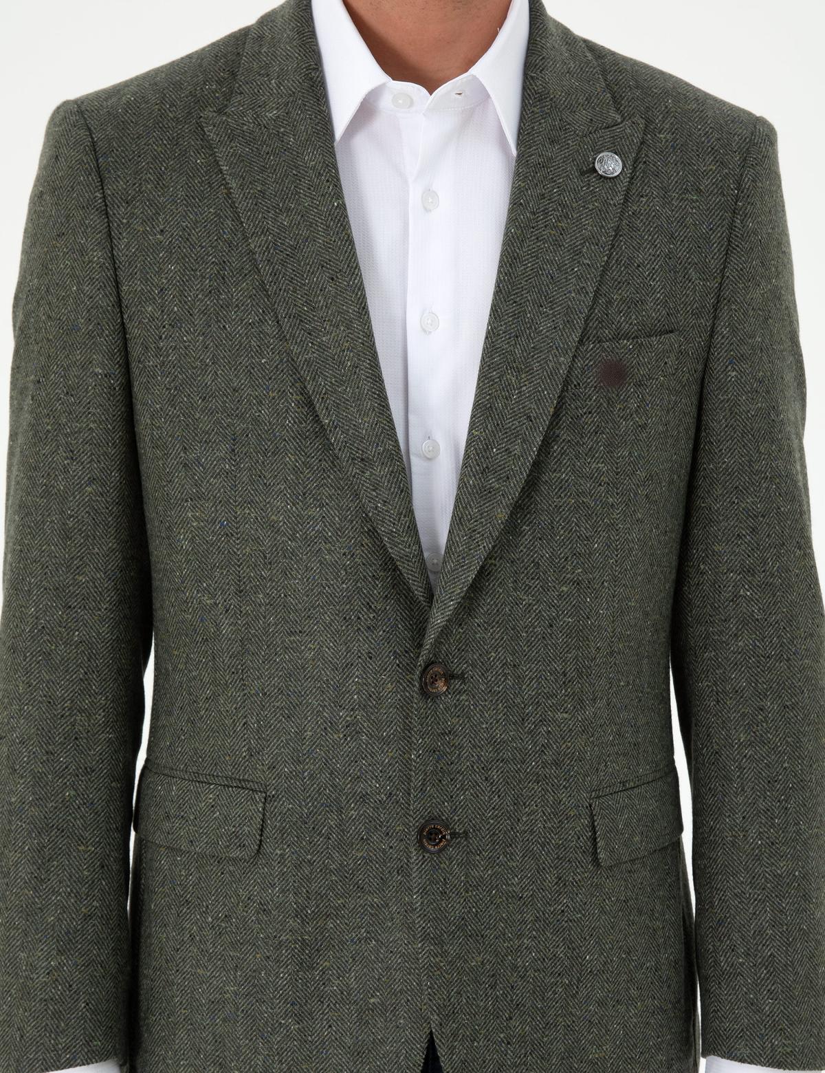 Haki Slim Fit Yün Kaşmir Ceket - 50294238020