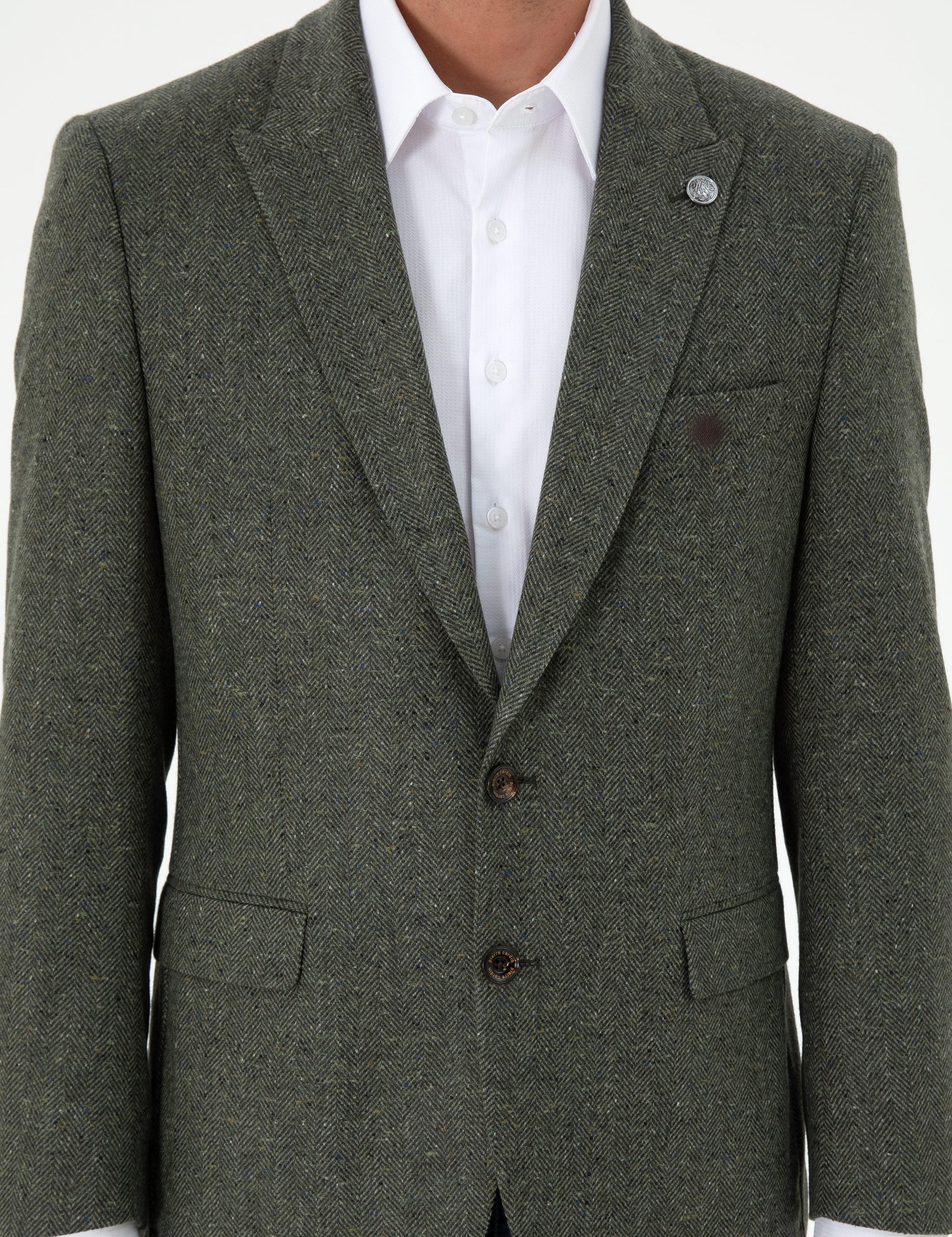 Haki Slim Fit Yün Kaşmir Ceket