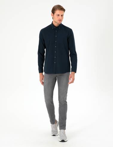 Lacivert Regular Fit Uzun Kollu Gömlek