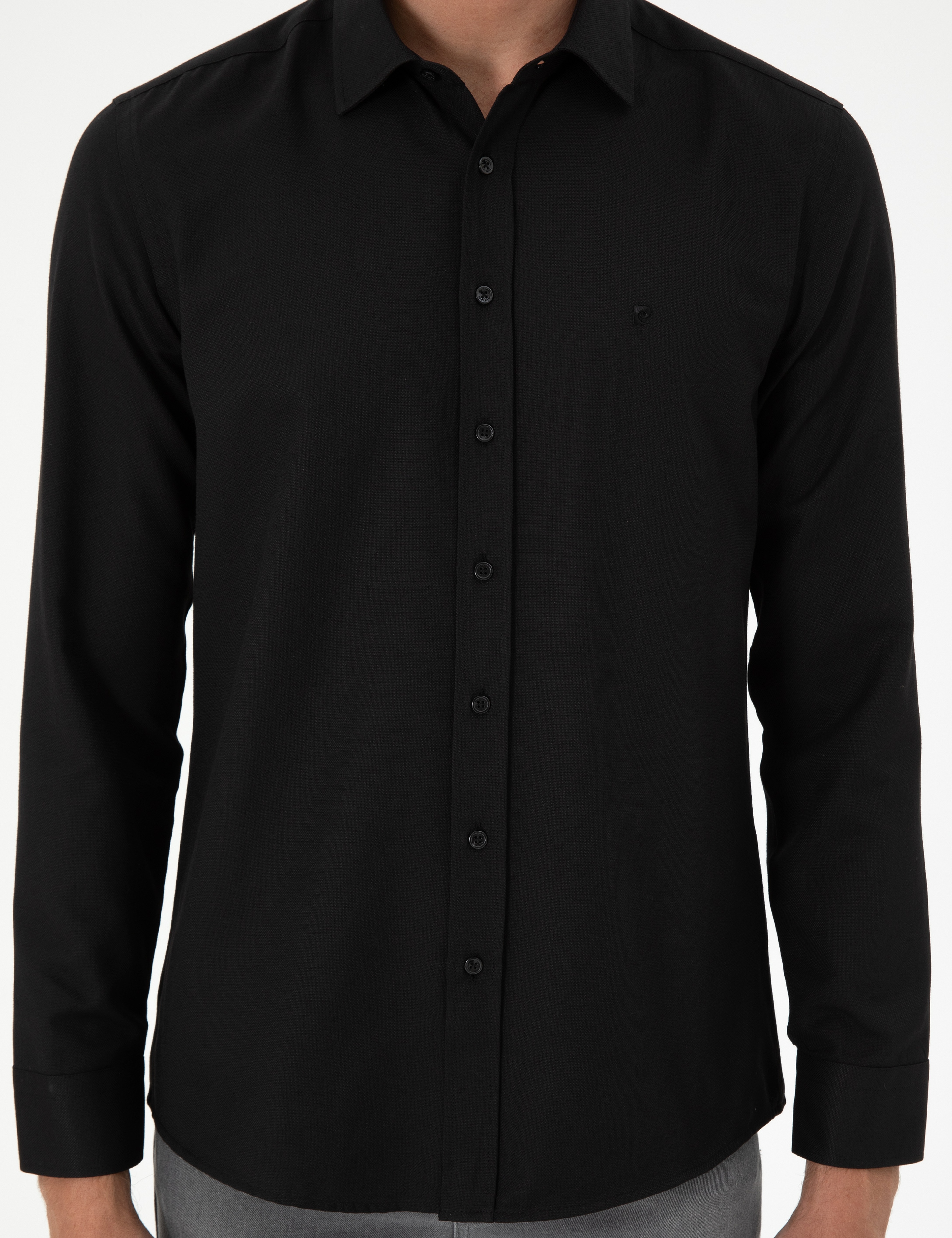 Siyah Oxford Slim Fit Uzun Kollu Gömlek - Image 6