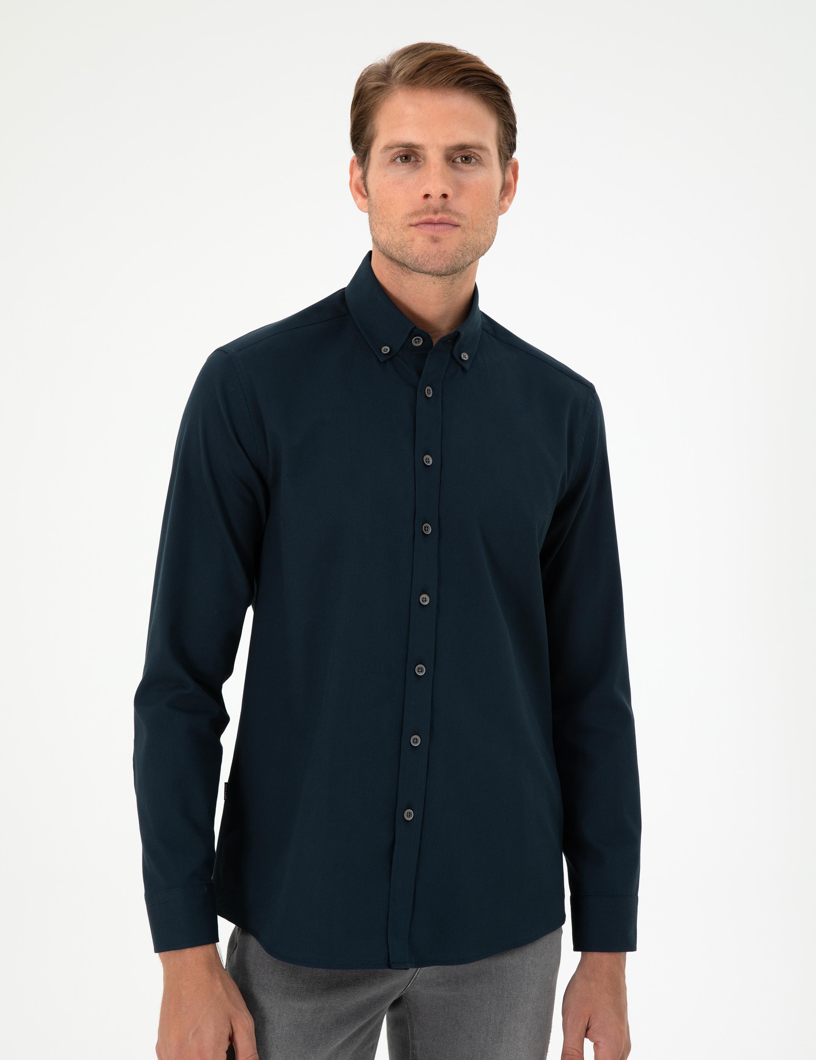 Lacivert Regular Fit Uzun Kollu Gömlek