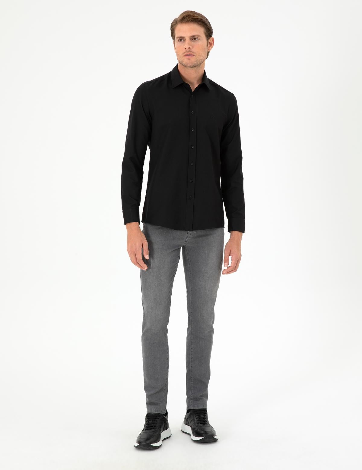 Siyah Oxford Slim Fit Uzun Kollu Gömlek - 50292539010