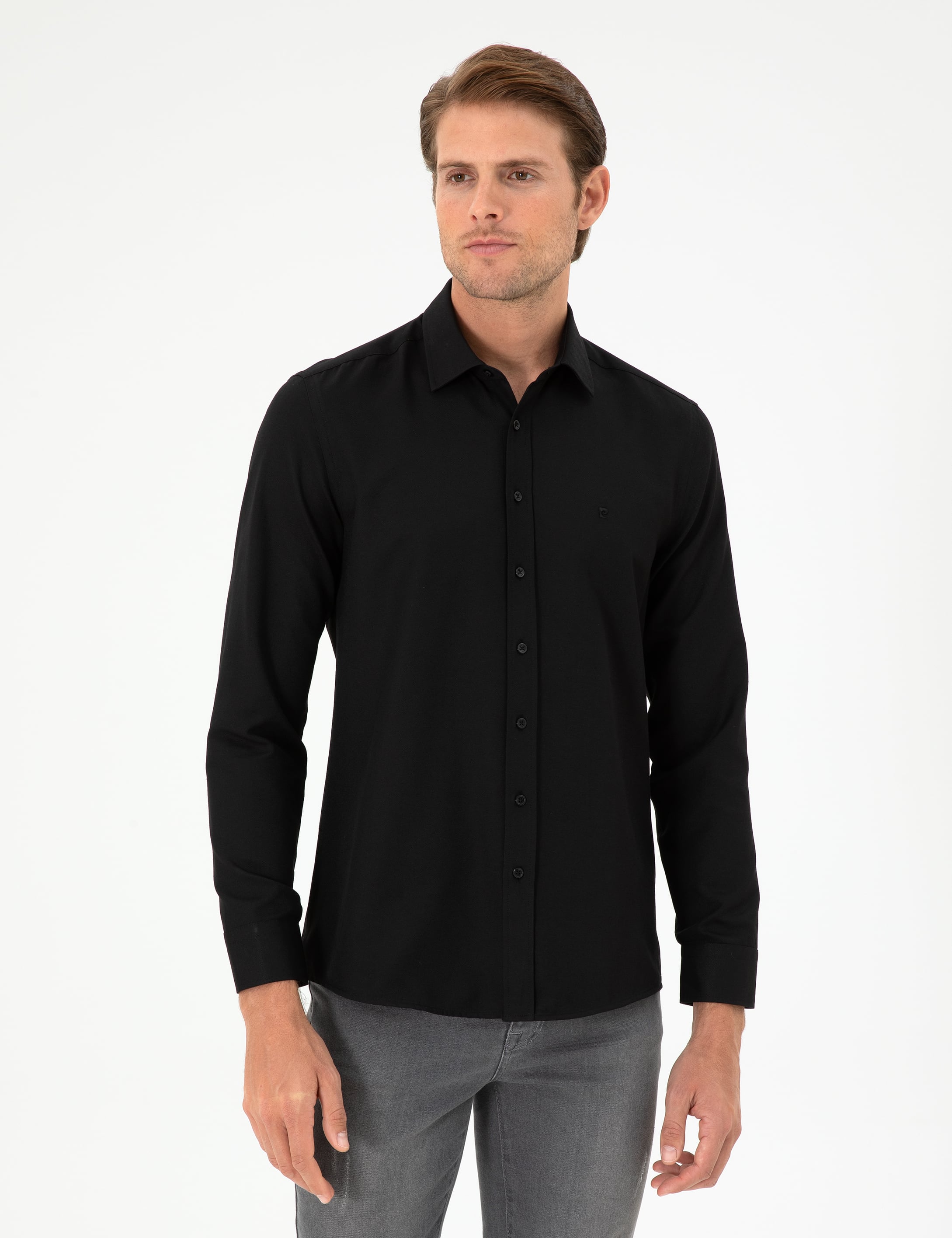 Siyah Oxford Slim Fit Uzun Kollu Gömlek - Image 1