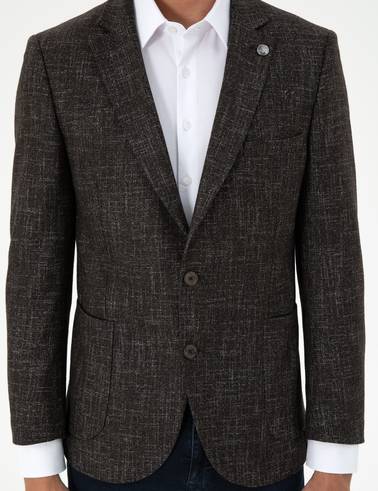 Kahverengi Yün Karışımlı Ex. Slim Fit Ceket