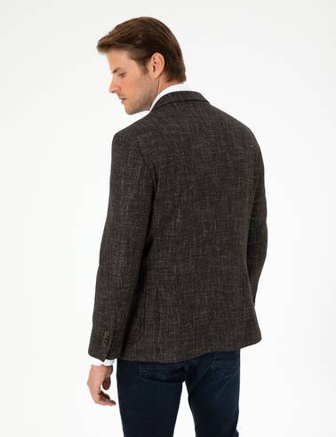 Kahverengi Yün Karışımlı Ex. Slim Fit Ceket