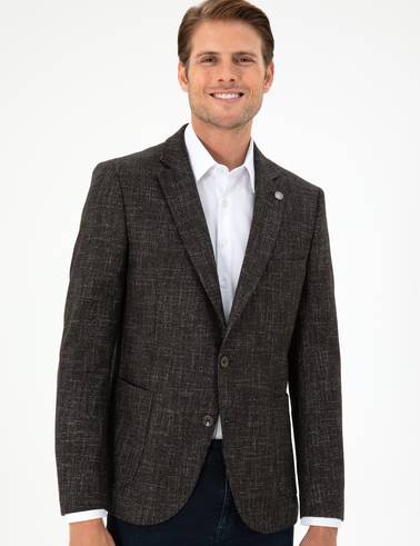 Kahverengi Yün Karışımlı Ex. Slim Fit Ceket
