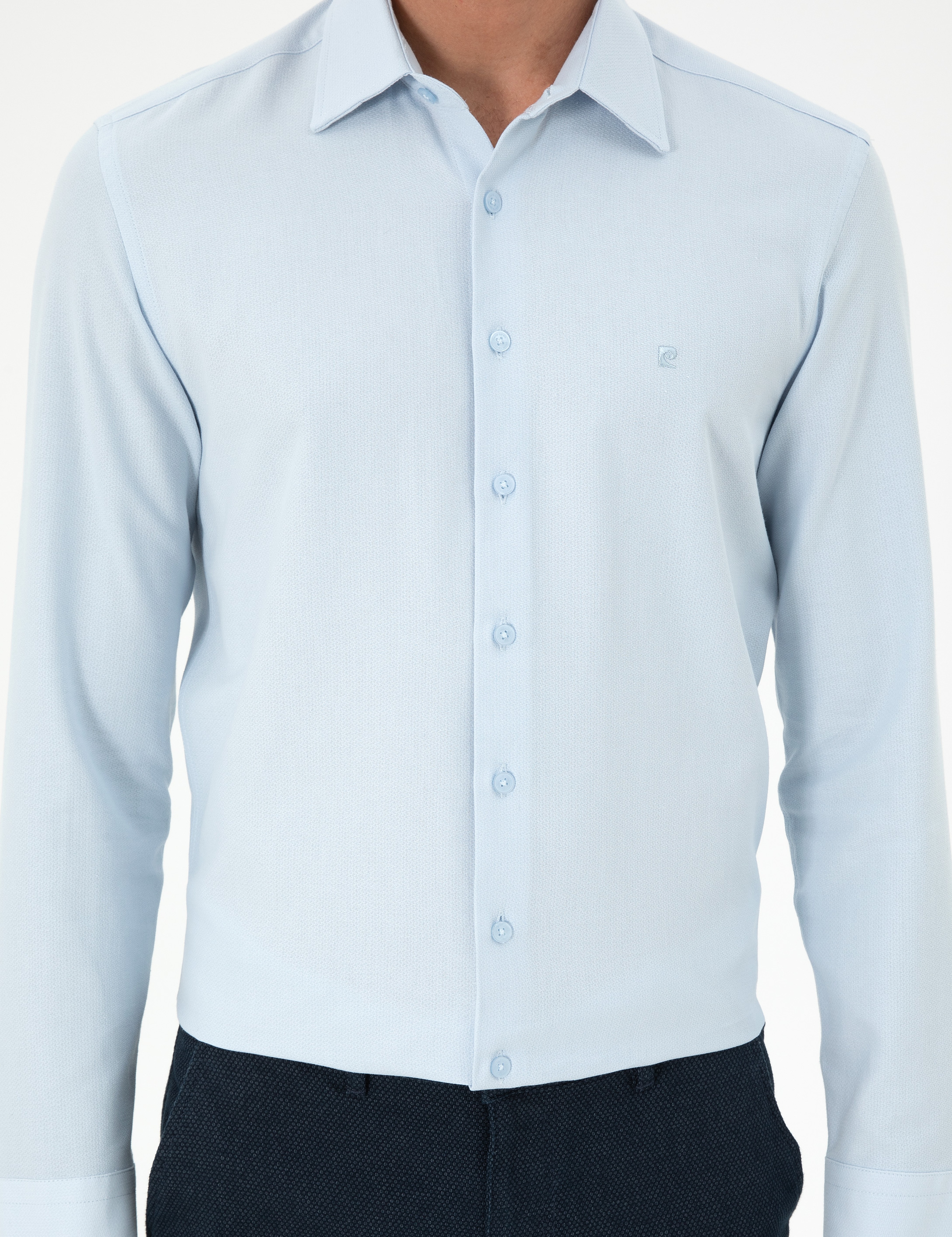 Açık Mavi Slim Fit Uzun Kollu Gömlek - Image 6