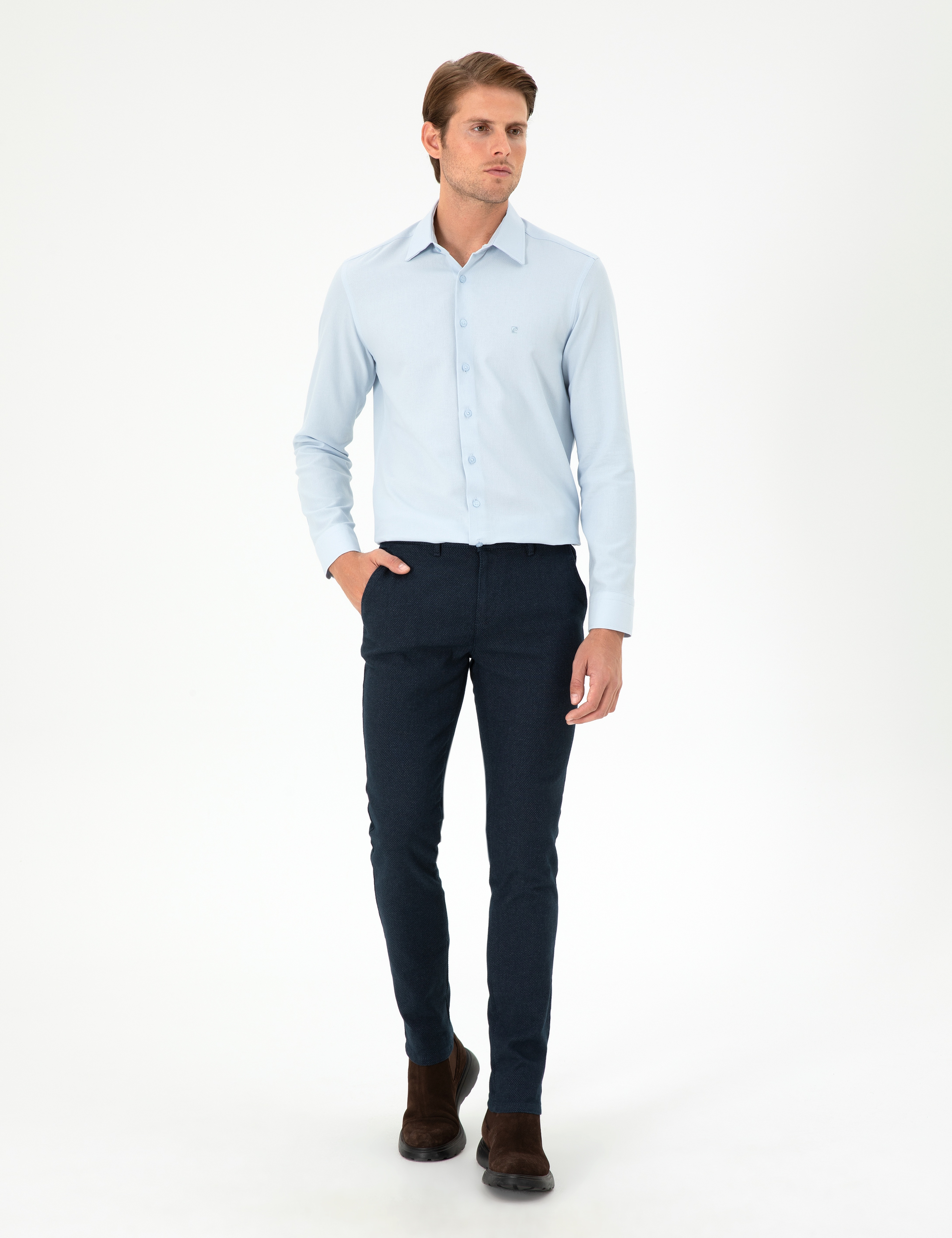 Açık Mavi Slim Fit Uzun Kollu Gömlek - Image 4