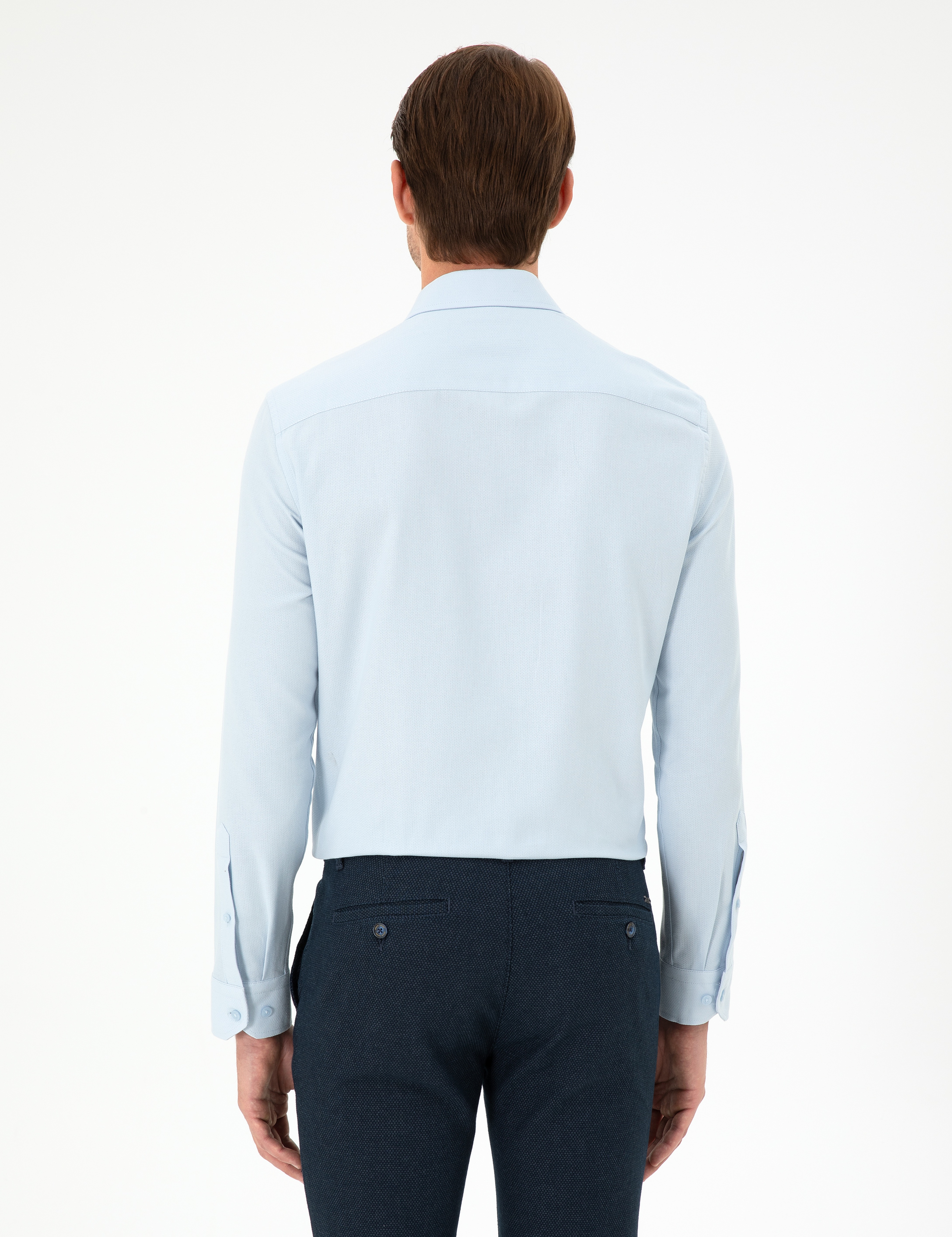 Açık Mavi Slim Fit Uzun Kollu Gömlek - Image 5