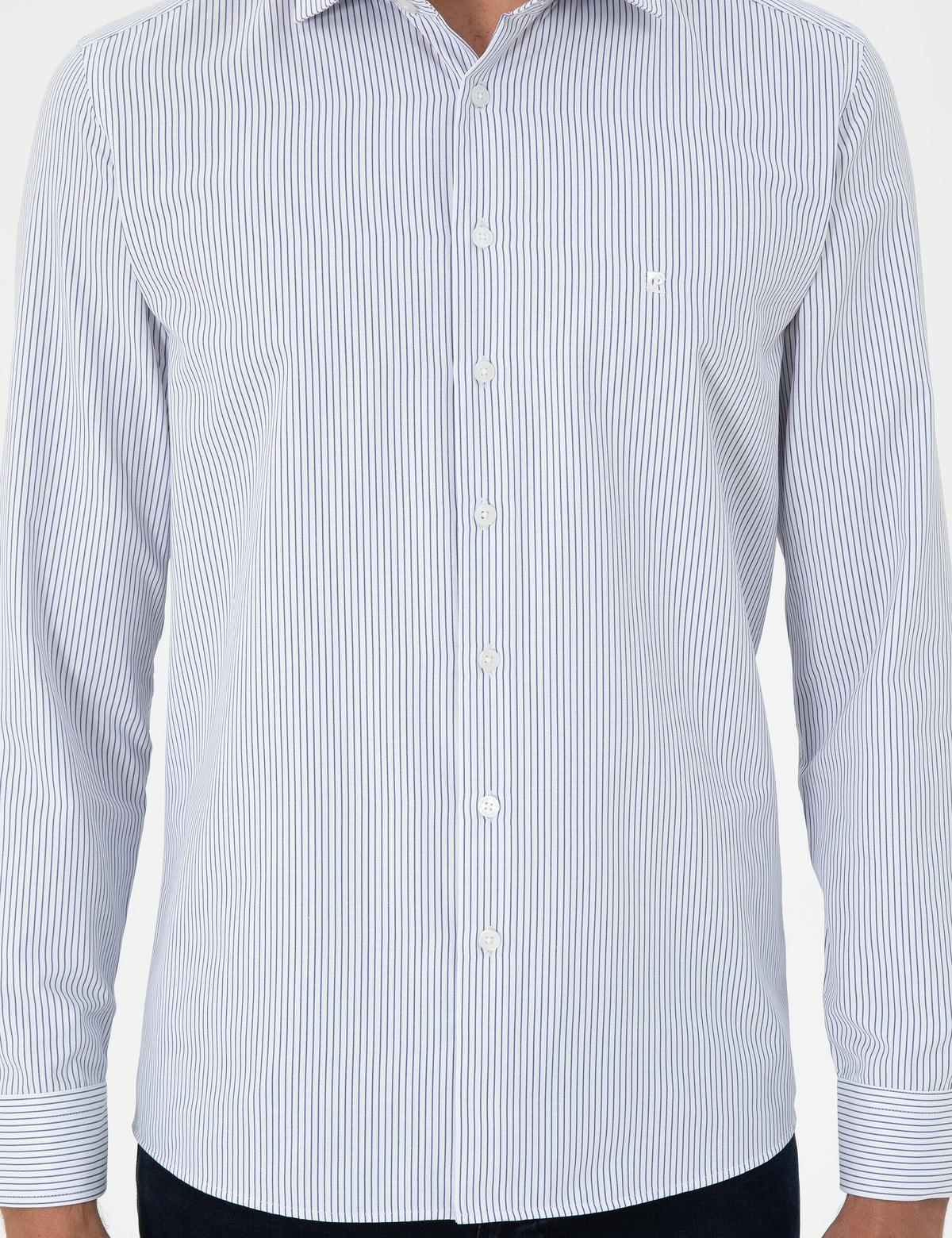 Açık Mavi Çizgili Slim Fit Uzun Kollu Gömlek - 50294159007